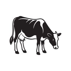 cow silhouette, black and white silhouette, vector and illustration