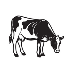 cow silhouette, black and white silhouette, vector and illustration