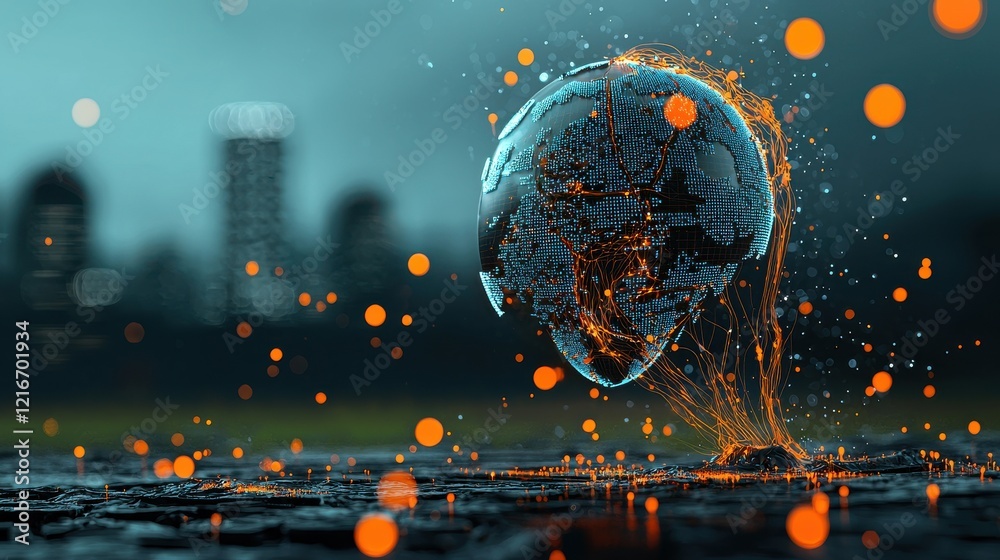 Poster Virus particles moving across the standard global environment digital art scientific context macro viewpoint symbolic representation