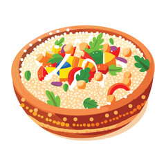 elegant illustration of Indian style vegetable biryani on a clay pot