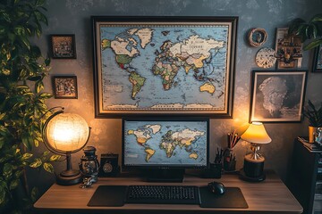 World Map Decorated Home Office