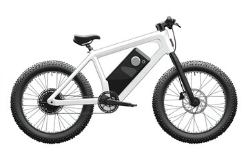 Fototapeta premium Adventure Awaits: Sleek White Electric Fat Tire Bike fun hobby sport power wheel speed clean urban 