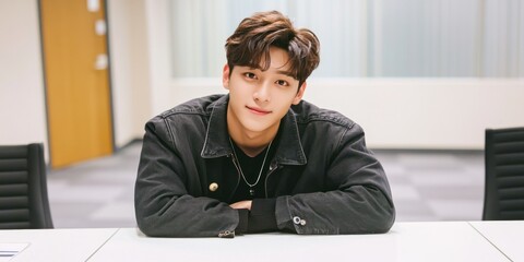 Portrait of a Handsome Young Man in a Black Jacket