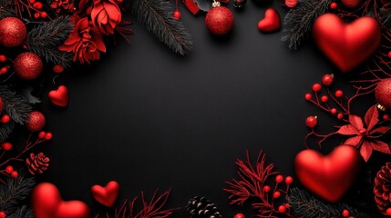 A Delicate Tapestry of Love: Three Vibrant Red Hearts Nestled Among Delicate Pink Blossoms, Creating a Romantic and Enchanting Composition Against a Marble Backdrop