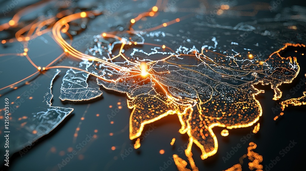 Aufkleber Mapping pandemic routes global overview interactive map digital environment visualizing infection spread with glowing standards