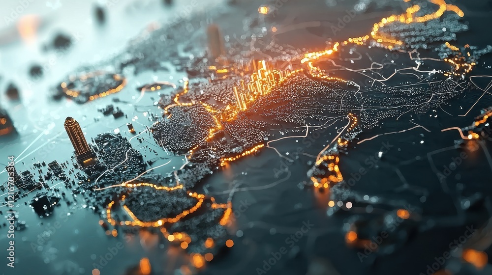 Aufkleber Mapping pandemic routes with glowing standards a global overview of health trends digital visualization and urban environments