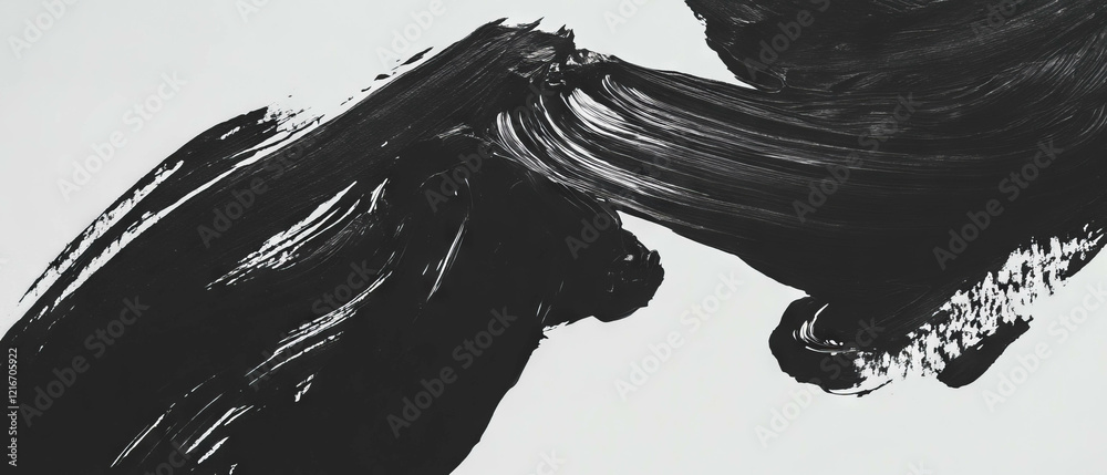Aufkleber Expressive black ink strokes on a textured white background create dynamic visual art