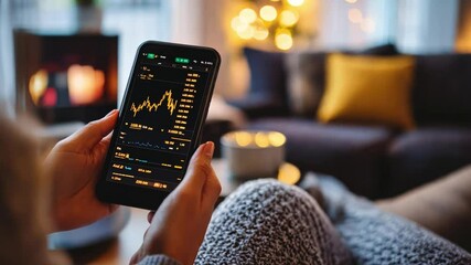 A couple reviewing cryptocurrency investments on their smartphones while sipping coffee in a cozy living room, - Powered by Adobe