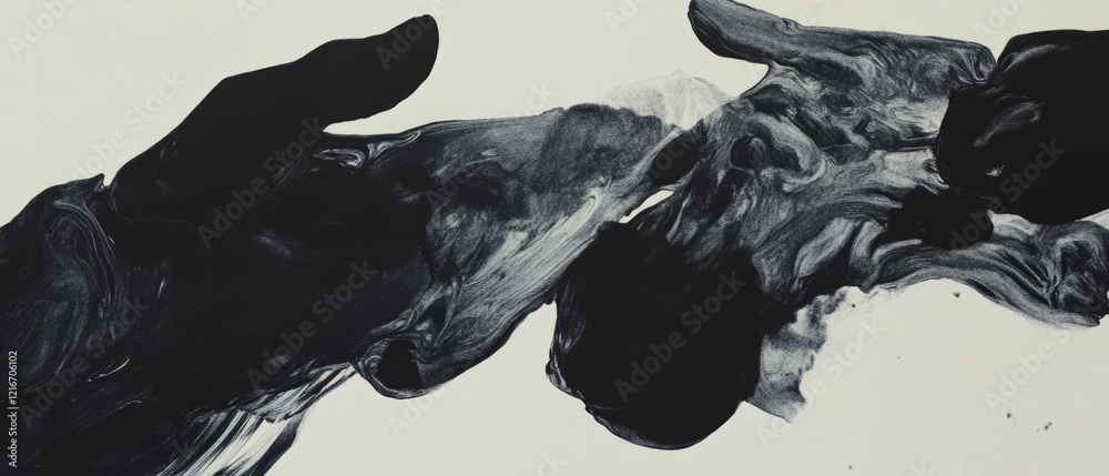 Poster black ink dropper technique creating unique textures on white background