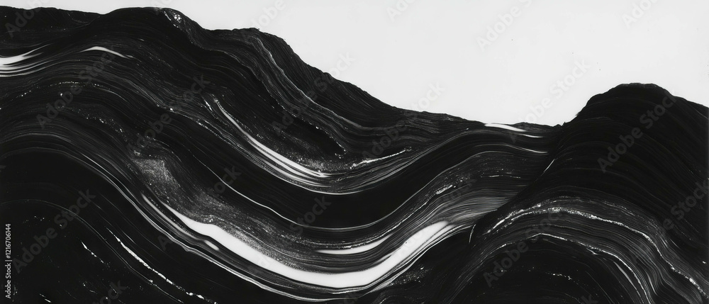Poster Black ink textures created with a dropper on a precise white background showcasing artistic flow