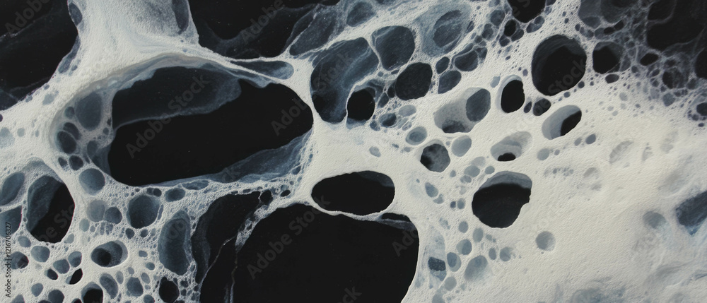 Aufkleber Textured black ink patterns on a porous white background using a sponge application
