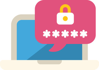 Laptop showing password notification with lock icon on screen, concept for online security, data protection and privacy