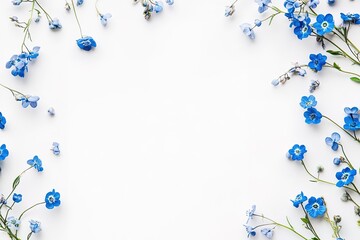 Enchanted Forget-Me-Nots: A Delicate Spring Meadow Bloom on a Plain blue soft calm wild plant image 