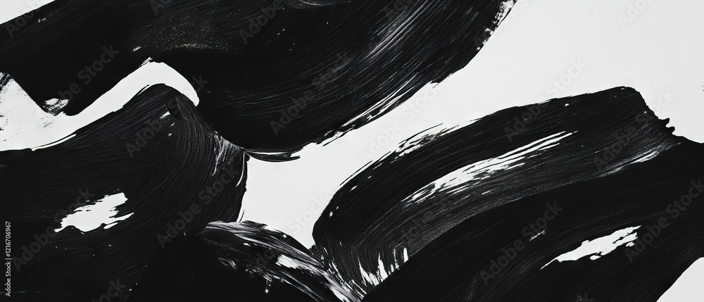 Poster bold black ink strokes create dynamic compositions on stark white background