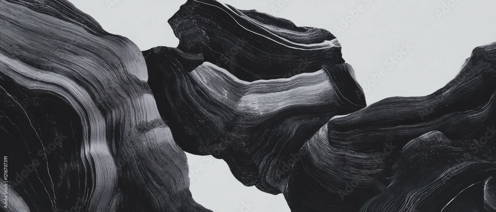 Poster exploration of layered black ink patterns on an opaque white background