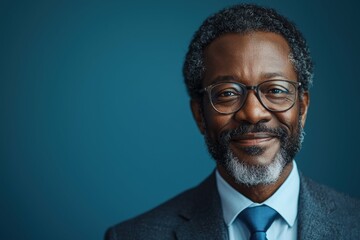Confident mature black man in a suit with a warm smile portrait. Generated AI