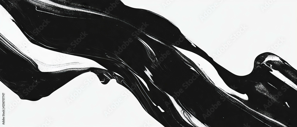 Poster smooth black ink on glossy white background creates elegant textures and transitions