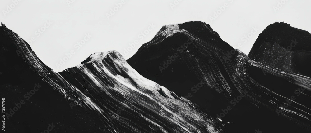 Leinwandbilder textured black ink applications create dynamic mountain forms on a matte white background