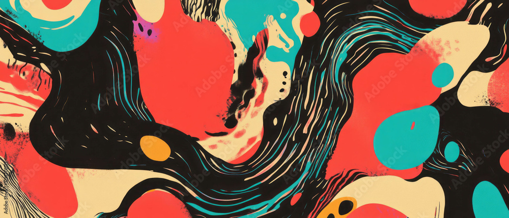 Poster Exploring abstract ink patterns with diverse colors and unique shapes
