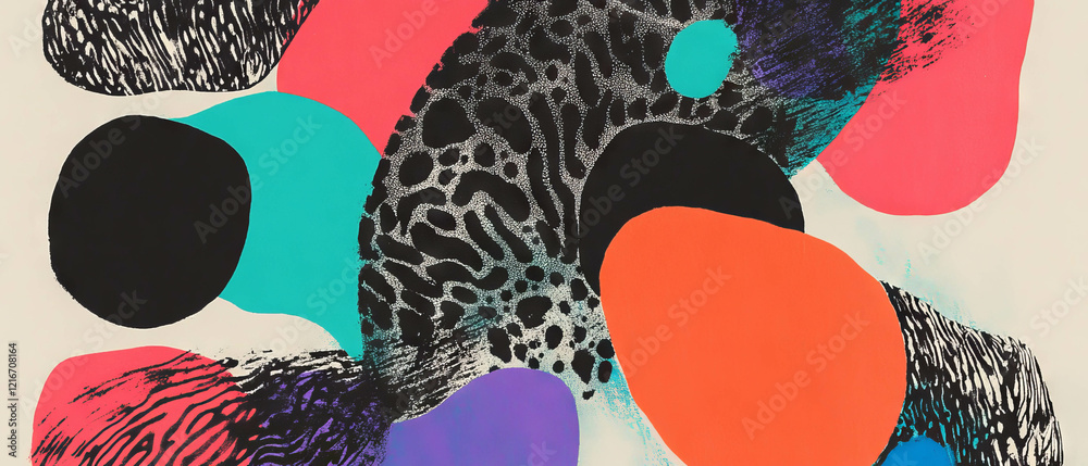 Poster Vibrant exploration of abstract ink patterns with varied colors and shapes