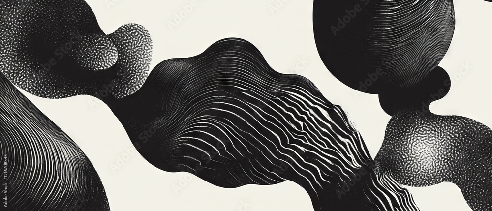 Aufkleber black ink patterns blend asymmetry and balance against a smooth white background