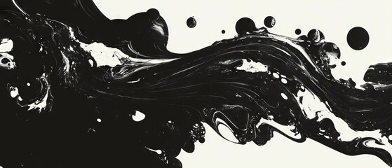 Unique black ink patterns create asymmetrical designs on smooth white background