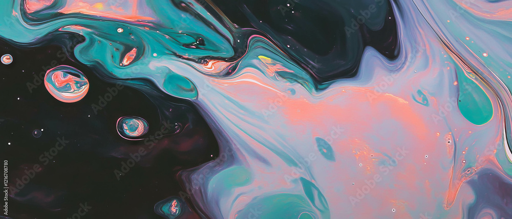 Aufkleber Deep black ink flows smoothly with vibrant colors creating a stunning abstract pattern