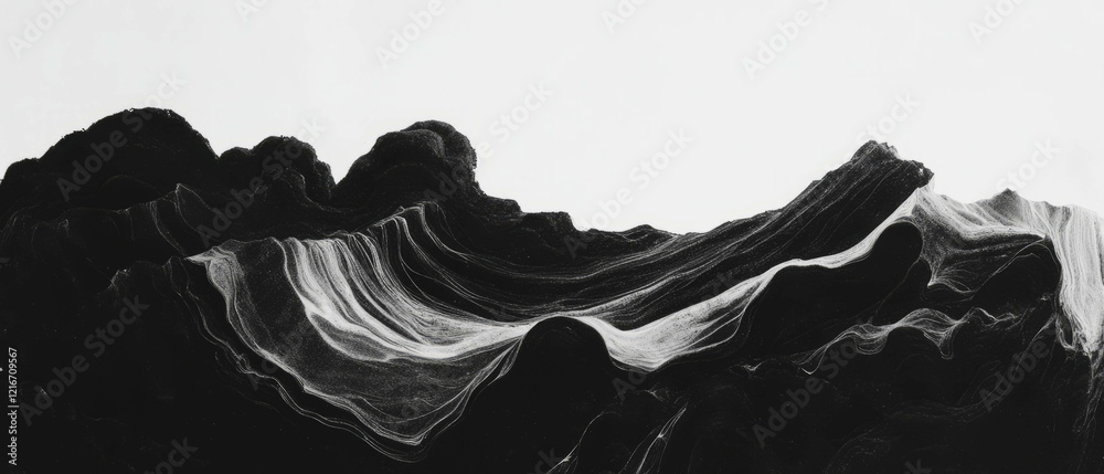 Poster black ink textures created with a sponge on white paper showcasing artistic patterns