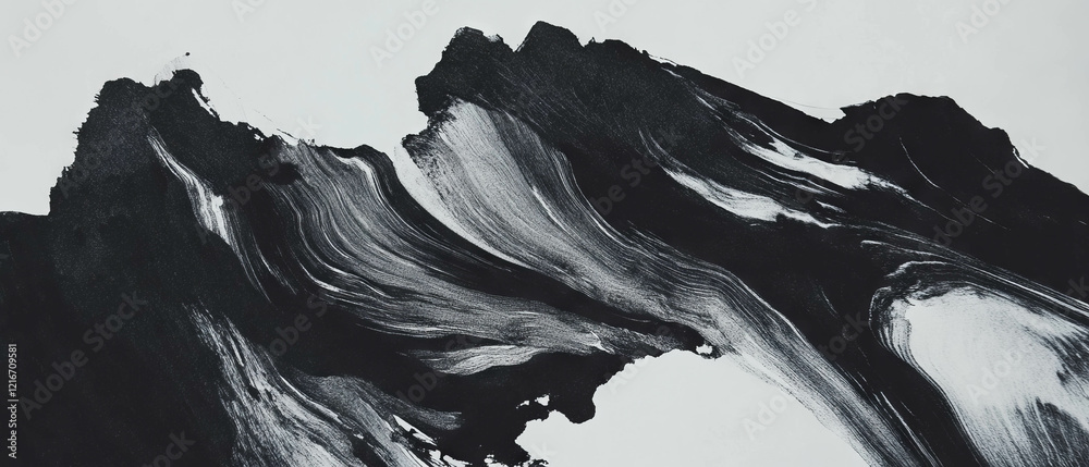 Poster black ink sponge texture on white paper creates abstract patterns and designs