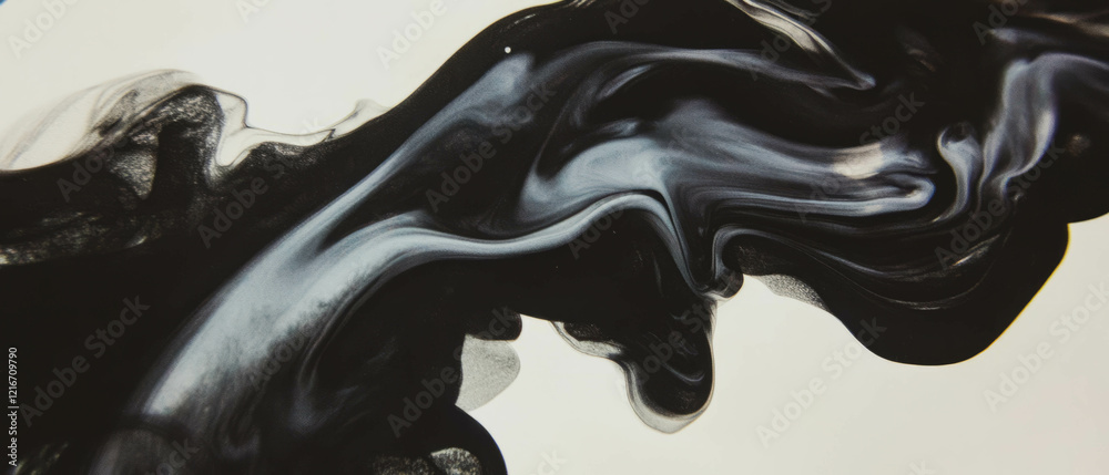 Poster black ink and water blend creating abstract texture on white paper