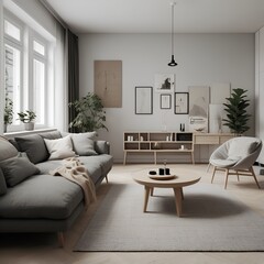 Beautiful modern living room with couch and study table