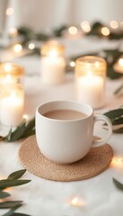 Tranquil Ramadan Aesthetics Cozy Candlelit Iftar Table with Minimalist White Teacup - Spring Decor Inspiration for Event Planners and Hospitality Design