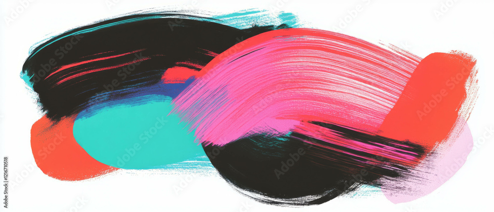 Poster vivid brushstroke ink patterns showcasing diverse colors and textured lines