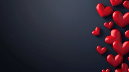 A Delicate Tapestry of Love: Three Vibrant Red Hearts Nestled Among Delicate Pink Blossoms, Creating a Romantic and Enchanting Composition Against a Marble Backdrop