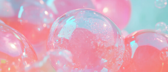 Colorful bubblegum bubbles with delicate textures and round shapes floating in air