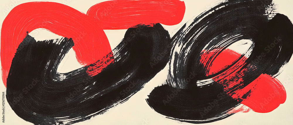 Aufkleber Exploring calligraphic ink patterns with vibrant red contrasts in artistic strokes