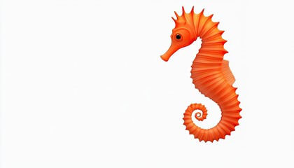 Fototapeta premium Vibrant orange seahorse gracefully swimming against a clean white background, showcasing marine beauty