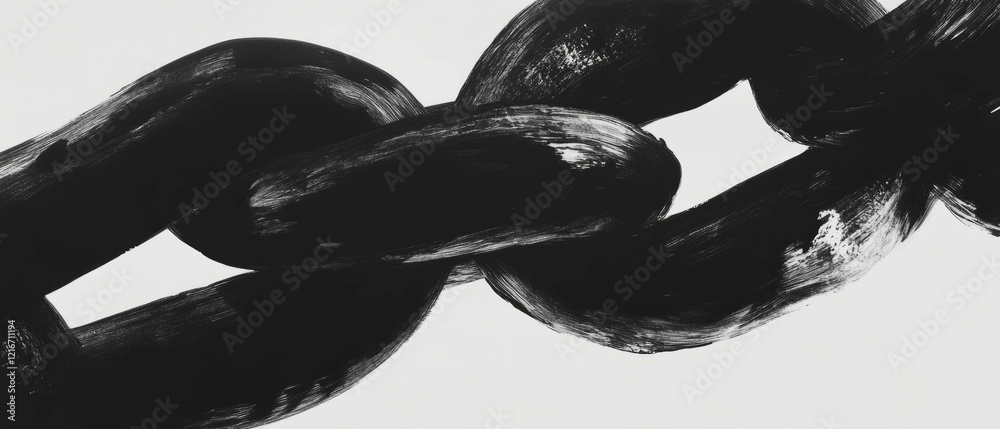 Aufkleber Chain-like black ink lines create a textured pattern on a matte white background