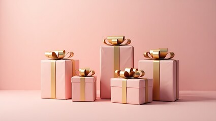 Obraz premium Beautifully wrapped pink and gold gift boxes symbolizing appreciation and gratitude for Women’s Day
