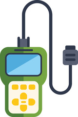 Electronic device for car diagnostics showing error codes on display is connected with cable