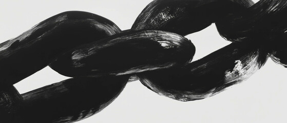 Chain-like black ink lines create a textured pattern on a matte white background