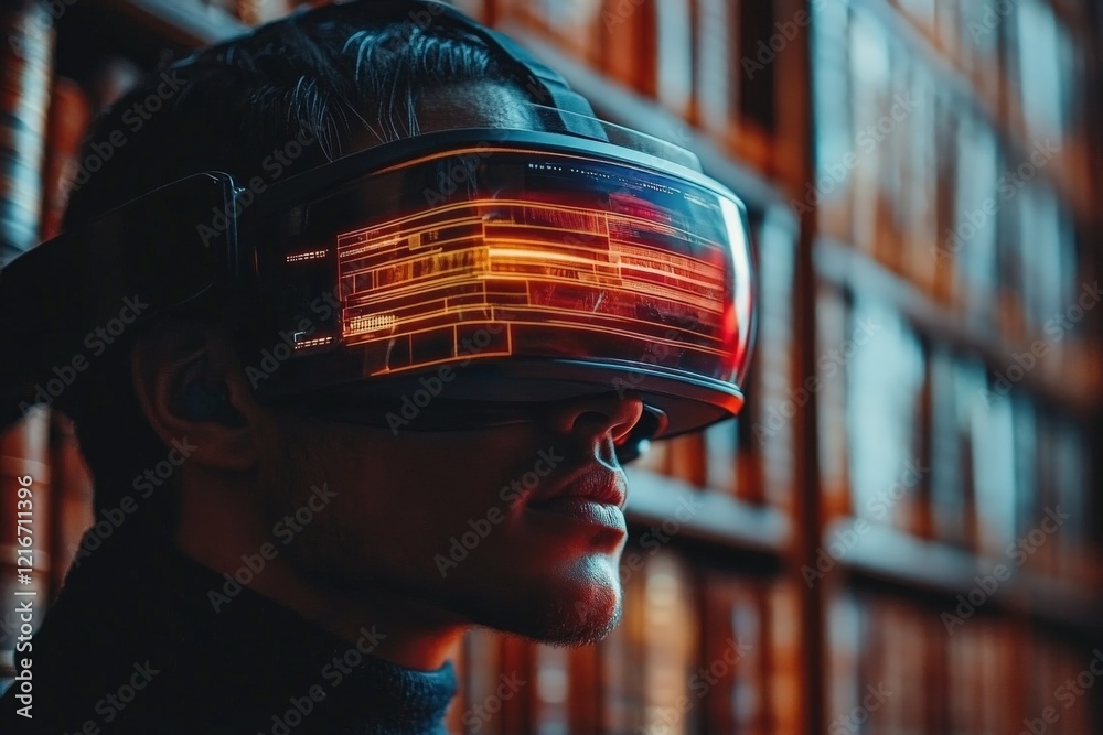 Aufkleber Exploring virtual reality technology in a futuristic library setting for immersive learning experiences