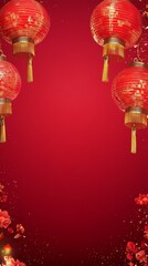 Red Lanterns and Floral Decoration on Red

