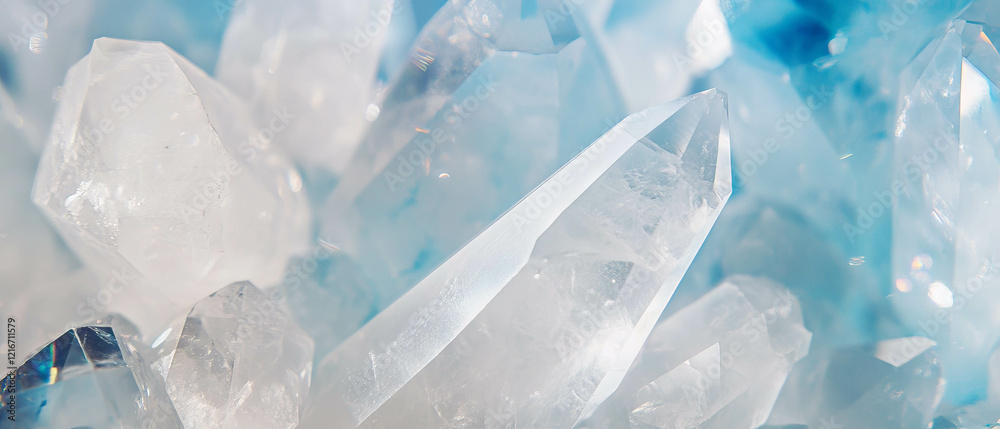 Poster clear quartz crystals showcase intricate textures and multifaceted transparency