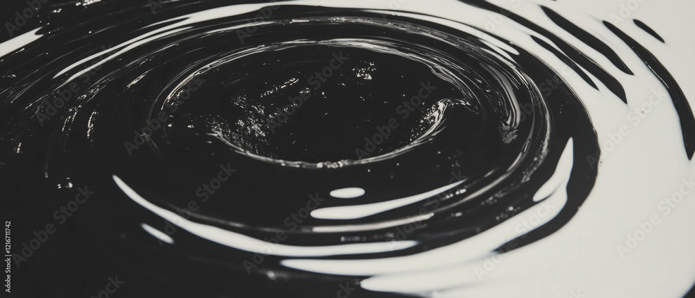 Poster elegant concentric black ink rings on a stark white background showcasing depth and texture