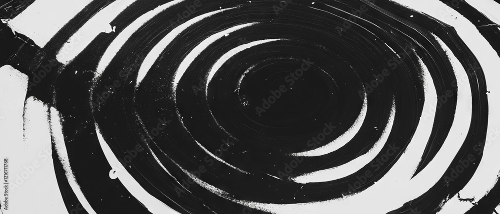 Poster concentric black ink rings creating a visual rhythm against a pure white background