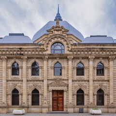 The Mahsati Ganjavi Center in Ganja, Azerbaijan, stands majestically, showcasing its cultural significance and historical architecture with intricate designs and serene surroundings