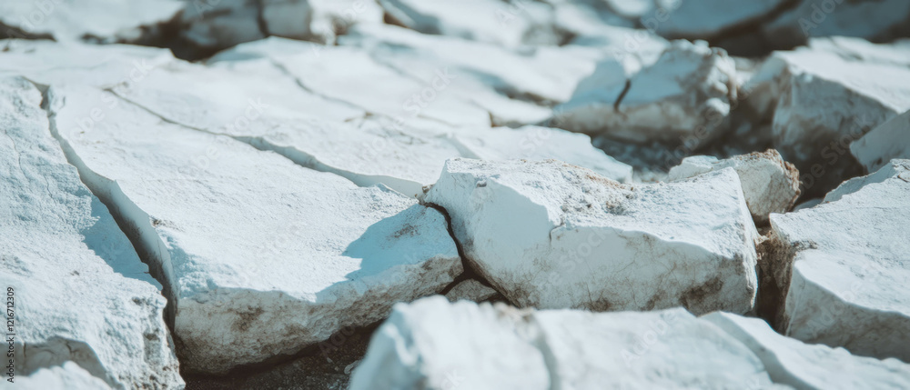 Poster textured patterns of a cracked dry lakebed showcasing unique white and gray formations