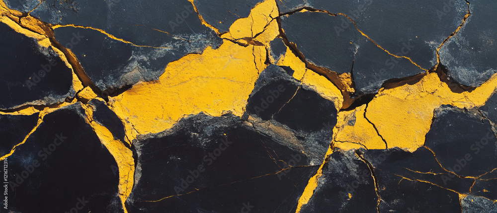 Aufkleber textured desert ground with cracked yellow patterns and deep fissures under bright sunlight
