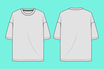 Naklejka premium Men's round neck drop shoulder t-shirt, Fashion Flat Sketch Vector Illustration, CAD, Technical Drawing, Flat Drawing, Template, Mockup.
